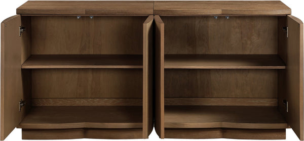 Meridian Furniture Aveline Fluted Oak Veneer Modular Buffet Sideboard with Curved Silhouette for Dining Rooms Brown 63" W (2pc) 77006Brown-T-2PC