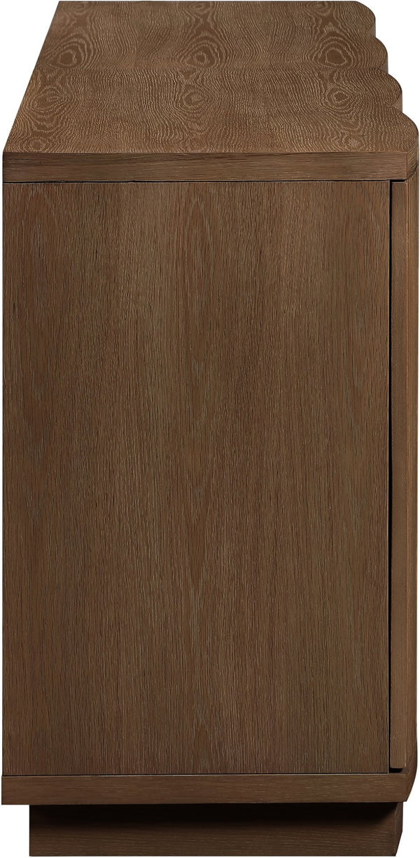 Meridian Furniture Aveline Fluted Oak Veneer Modular Buffet Sideboard with Curved Silhouette for Dining Rooms Brown 63" W (2pc) 77006Brown-T-2PC