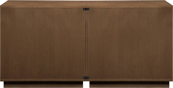 Meridian Furniture Aveline Fluted Oak Veneer Modular Buffet Sideboard with Curved Silhouette for Dining Rooms Brown 63" W (2pc) 77006Brown-T-2PC