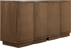 Meridian Furniture Aveline Fluted Oak Veneer Modular Buffet Sideboard with Curved Silhouette for Dining Rooms Brown 63" W (2pc) 77006Brown-T-2PC
