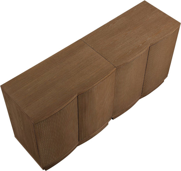 Meridian Furniture Aveline Fluted Oak Veneer Modular Buffet Sideboard with Curved Silhouette for Dining Rooms Brown 63" W (2pc) 77006Brown-T-2PC