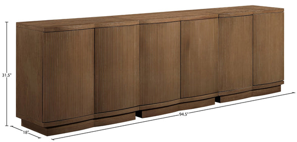 Meridian Furniture Aveline Fluted Oak Veneer Modular Buffet Sideboard with Curved Silhouette for Dining Rooms Brown 94.5" W (3pc) 77006Brown-T-3PC