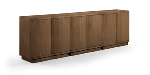 Meridian Furniture Aveline Fluted Oak Veneer Modular Buffet Sideboard with Curved Silhouette for Dining Rooms Brown 94.5" W (3pc) 77006Brown-T-3PC