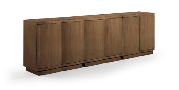 Meridian Furniture Aveline Fluted Oak Veneer Modular Buffet Sideboard with Curved Silhouette for Dining Rooms Brown 94.5" W (3pc) 77006Brown-T-3PC