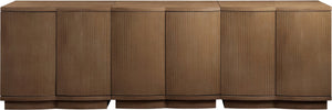 Meridian Furniture Aveline Fluted Oak Veneer Modular Buffet Sideboard with Curved Silhouette for Dining Rooms Brown 94.5" W (3pc) 77006Brown-T-3PC
