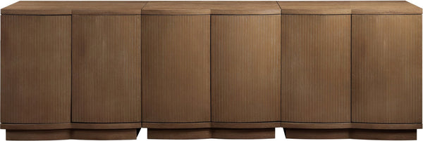 Meridian Furniture Aveline Fluted Oak Veneer Modular Buffet Sideboard with Curved Silhouette for Dining Rooms Brown 94.5" W (3pc) 77006Brown-T-3PC