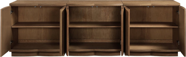 Meridian Furniture Aveline Fluted Oak Veneer Modular Buffet Sideboard with Curved Silhouette for Dining Rooms Brown 94.5" W (3pc) 77006Brown-T-3PC