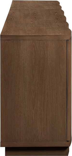 Meridian Furniture Aveline Fluted Oak Veneer Modular Buffet Sideboard with Curved Silhouette for Dining Rooms Brown 94.5" W (3pc) 77006Brown-T-3PC