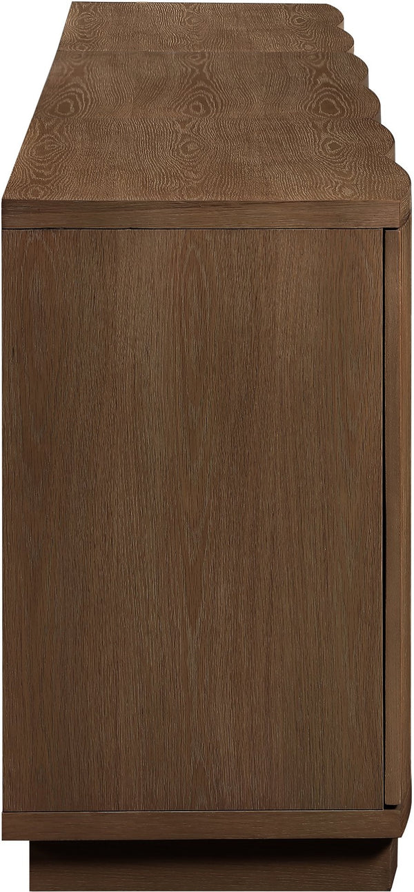 Meridian Furniture Aveline Fluted Oak Veneer Modular Buffet Sideboard with Curved Silhouette for Dining Rooms Brown 94.5" W (3pc) 77006Brown-T-3PC