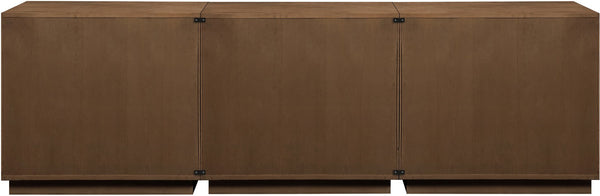 Meridian Furniture Aveline Fluted Oak Veneer Modular Buffet Sideboard with Curved Silhouette for Dining Rooms Brown 94.5" W (3pc) 77006Brown-T-3PC
