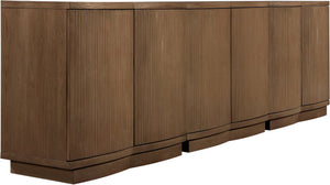 Meridian Furniture Aveline Fluted Oak Veneer Modular Buffet Sideboard with Curved Silhouette for Dining Rooms Brown 94.5" W (3pc) 77006Brown-T-3PC