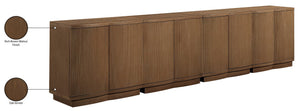 Meridian Furniture Aveline Fluted Oak Veneer Modular Buffet Sideboard with Curved Silhouette for Dining Rooms Brown 126" W (4pc) 77006Brown-T-4PC