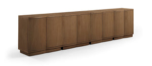Meridian Furniture Aveline Fluted Oak Veneer Modular Buffet Sideboard with Curved Silhouette for Dining Rooms Brown 126" W (4pc) 77006Brown-T-4PC