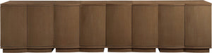 Meridian Furniture Aveline Fluted Oak Veneer Modular Buffet Sideboard with Curved Silhouette for Dining Rooms Brown 126" W (4pc) 77006Brown-T-4PC