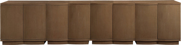 Meridian Furniture Aveline Fluted Oak Veneer Modular Buffet Sideboard with Curved Silhouette for Dining Rooms Brown 126" W (4pc) 77006Brown-T-4PC
