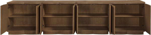 Meridian Furniture Aveline Fluted Oak Veneer Modular Buffet Sideboard with Curved Silhouette for Dining Rooms Brown 126" W (4pc) 77006Brown-T-4PC