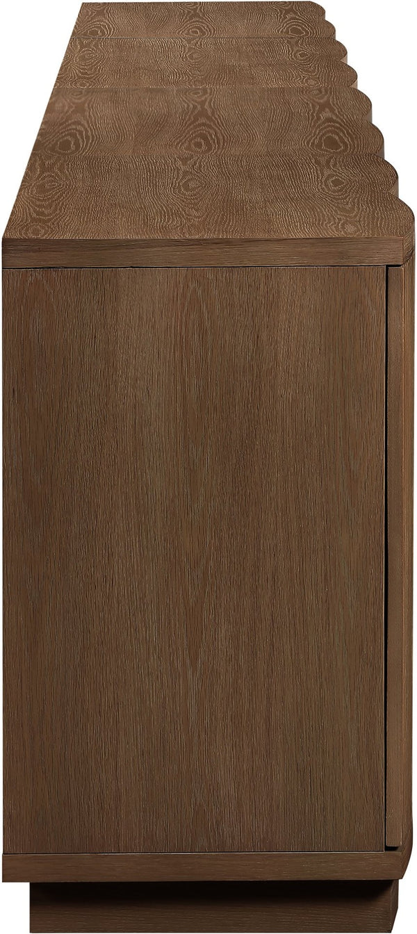 Meridian Furniture Aveline Fluted Oak Veneer Modular Buffet Sideboard with Curved Silhouette for Dining Rooms Brown 126" W (4pc) 77006Brown-T-4PC