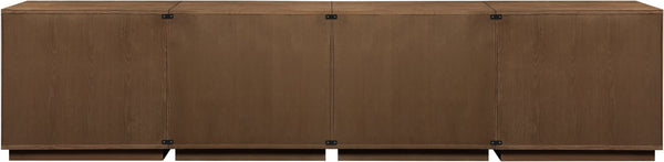 Meridian Furniture Aveline Fluted Oak Veneer Modular Buffet Sideboard with Curved Silhouette for Dining Rooms Brown 126" W (4pc) 77006Brown-T-4PC