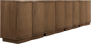 Meridian Furniture Aveline Fluted Oak Veneer Modular Buffet Sideboard with Curved Silhouette for Dining Rooms Brown 126" W (4pc) 77006Brown-T-4PC