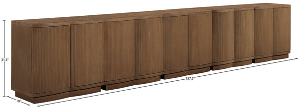 Meridian Furniture Aveline Fluted Oak Veneer Modular Buffet Sideboard with Curved Silhouette for Dining Rooms Brown 157.5" W (5pc) 77006Brown-T-5PC