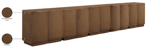 Meridian Furniture Aveline Fluted Oak Veneer Modular Buffet Sideboard with Curved Silhouette for Dining Rooms Brown 157.5" W (5pc) 77006Brown-T-5PC