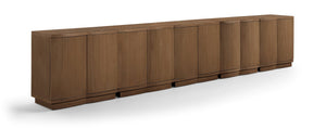 Meridian Furniture Aveline Fluted Oak Veneer Modular Buffet Sideboard with Curved Silhouette for Dining Rooms Brown 157.5" W (5pc) 77006Brown-T-5PC