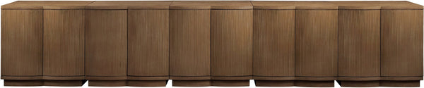 Meridian Furniture Aveline Fluted Oak Veneer Modular Buffet Sideboard with Curved Silhouette for Dining Rooms Brown 157.5" W (5pc) 77006Brown-T-5PC