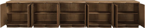 Meridian Furniture Aveline Fluted Oak Veneer Modular Buffet Sideboard with Curved Silhouette for Dining Rooms Brown 157.5" W (5pc) 77006Brown-T-5PC