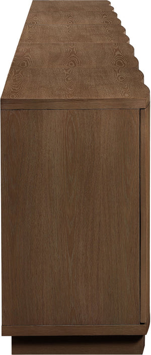 Meridian Furniture Aveline Fluted Oak Veneer Modular Buffet Sideboard with Curved Silhouette for Dining Rooms Brown 157.5" W (5pc) 77006Brown-T-5PC