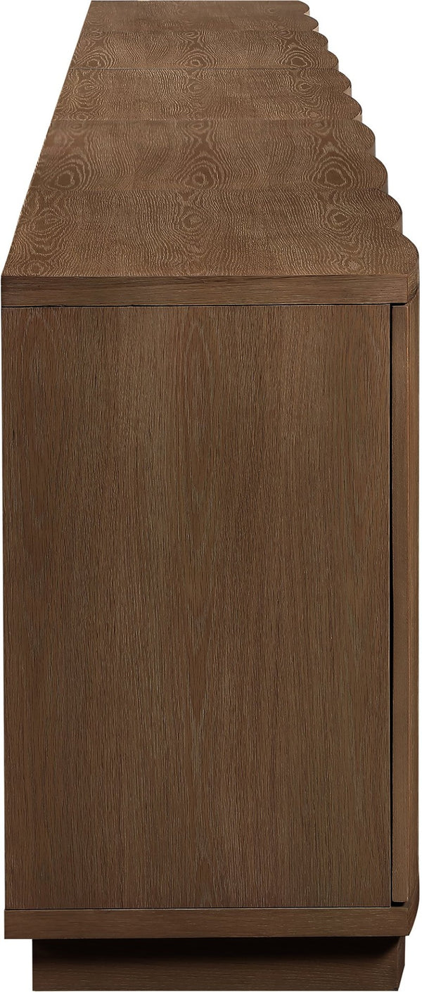 Meridian Furniture Aveline Fluted Oak Veneer Modular Buffet Sideboard with Curved Silhouette for Dining Rooms Brown 157.5" W (5pc) 77006Brown-T-5PC