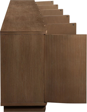 Meridian Furniture Aveline Fluted Oak Veneer Modular Buffet Sideboard with Curved Silhouette for Dining Rooms Brown 157.5" W (5pc) 77006Brown-T-5PC