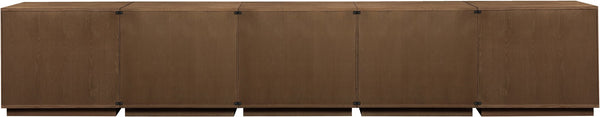 Meridian Furniture Aveline Fluted Oak Veneer Modular Buffet Sideboard with Curved Silhouette for Dining Rooms Brown 157.5" W (5pc) 77006Brown-T-5PC