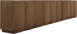 Meridian Furniture Aveline Fluted Oak Veneer Modular Buffet Sideboard with Curved Silhouette for Dining Rooms Brown 157.5" W (5pc) 77006Brown-T-5PC