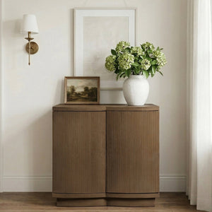 Meridian Furniture Aveline Fluted Oak Veneer Modular Buffet Sideboard with Curved Silhouette for Dining Rooms Brown 31.5" W (1pc) 77006Brown-T
