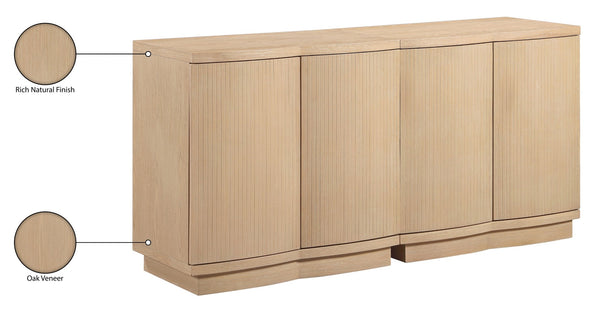 Meridian Furniture Aveline Fluted Oak Veneer Modular Buffet Sideboard with Curved Silhouette for Dining Rooms Natural 63" W (2pc) 77006Natural-T-2PC