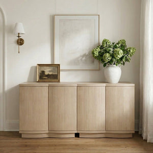 Meridian Furniture Aveline Fluted Oak Veneer Modular Buffet Sideboard with Curved Silhouette for Dining Rooms Natural 63" W (2pc) 77006Natural-T-2PC