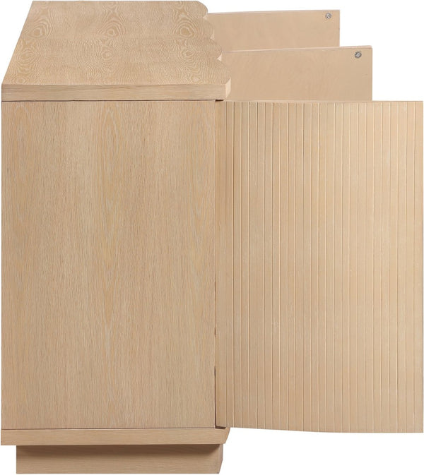 Meridian Furniture Aveline Fluted Oak Veneer Modular Buffet Sideboard with Curved Silhouette for Dining Rooms Natural 63" W (2pc) 77006Natural-T-2PC