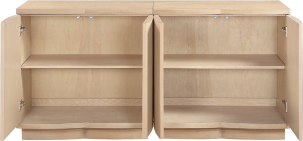 Meridian Furniture Aveline Fluted Oak Veneer Modular Buffet Sideboard with Curved Silhouette for Dining Rooms Natural 63" W (2pc) 77006Natural-T-2PC