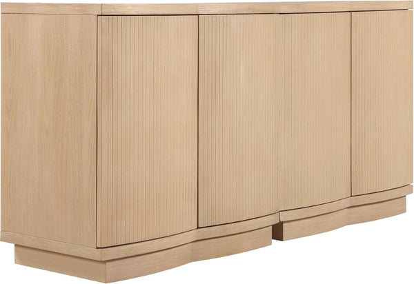 Meridian Furniture Aveline Fluted Oak Veneer Modular Buffet Sideboard with Curved Silhouette for Dining Rooms Natural 63" W (2pc) 77006Natural-T-2PC