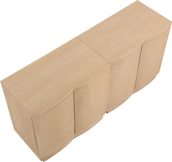 Meridian Furniture Aveline Fluted Oak Veneer Modular Buffet Sideboard with Curved Silhouette for Dining Rooms Natural 63" W (2pc) 77006Natural-T-2PC