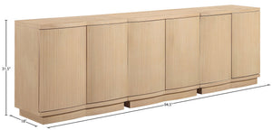 Meridian Furniture Aveline Fluted Oak Veneer Modular Buffet Sideboard with Curved Silhouette for Dining Rooms Natural 94.5" W (3pc) 77006Natural-T-3PC