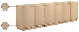 Meridian Furniture Aveline Fluted Oak Veneer Modular Buffet Sideboard with Curved Silhouette for Dining Rooms Natural 94.5" W (3pc) 77006Natural-T-3PC