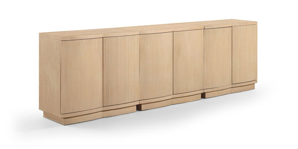 Meridian Furniture Aveline Fluted Oak Veneer Modular Buffet Sideboard with Curved Silhouette for Dining Rooms Natural 94.5" W (3pc) 77006Natural-T-3PC