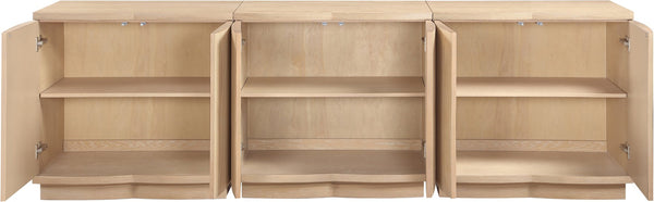 Meridian Furniture Aveline Fluted Oak Veneer Modular Buffet Sideboard with Curved Silhouette for Dining Rooms Natural 94.5" W (3pc) 77006Natural-T-3PC