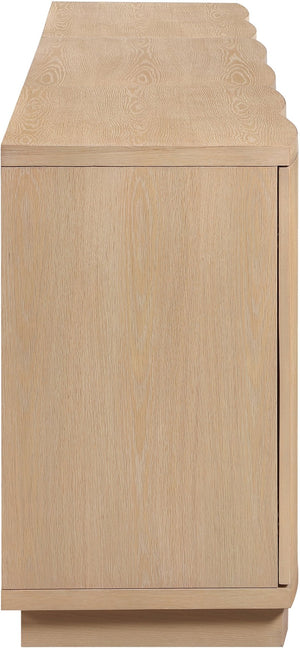 Meridian Furniture Aveline Fluted Oak Veneer Modular Buffet Sideboard with Curved Silhouette for Dining Rooms Natural 94.5" W (3pc) 77006Natural-T-3PC