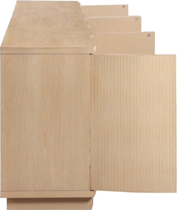 Meridian Furniture Aveline Fluted Oak Veneer Modular Buffet Sideboard with Curved Silhouette for Dining Rooms Natural 94.5" W (3pc) 77006Natural-T-3PC