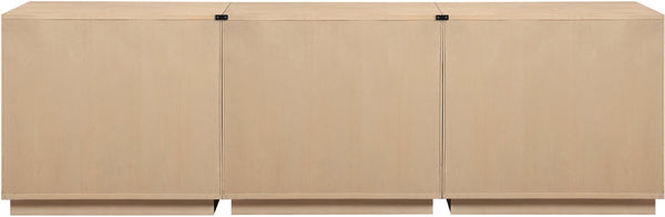 Meridian Furniture Aveline Fluted Oak Veneer Modular Buffet Sideboard with Curved Silhouette for Dining Rooms Natural 94.5" W (3pc) 77006Natural-T-3PC