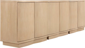 Meridian Furniture Aveline Fluted Oak Veneer Modular Buffet Sideboard with Curved Silhouette for Dining Rooms Natural 94.5" W (3pc) 77006Natural-T-3PC