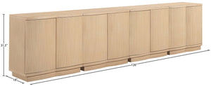 Meridian Furniture Aveline Fluted Oak Veneer Modular Buffet Sideboard with Curved Silhouette for Dining Rooms Natural 126" W (4pc) 77006Natural-T-4PC