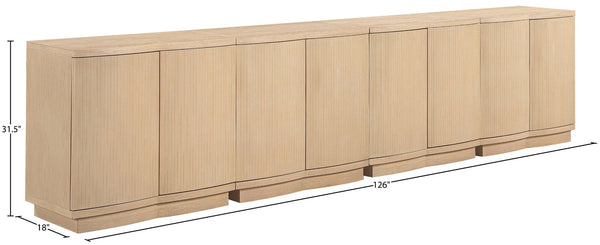 Meridian Furniture Aveline Fluted Oak Veneer Modular Buffet Sideboard with Curved Silhouette for Dining Rooms Natural 126" W (4pc) 77006Natural-T-4PC